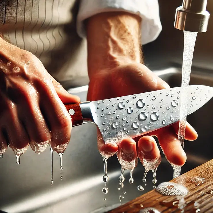 Washing a chef knife