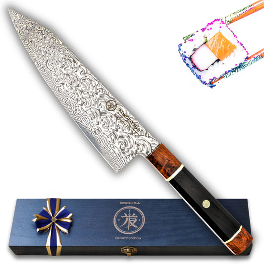 KOKORO Blade 8" Kiritsuke Knife - 110 Layer Damascus Steel - Brutal Sharpness
